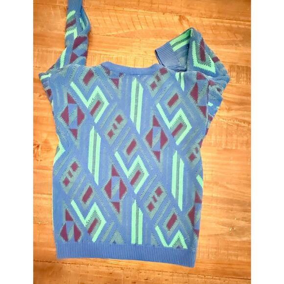 Vintage Rainbow Ridge Sweater Geometric Blue Green Purple Made in Korea M - Picture 5 of 7
